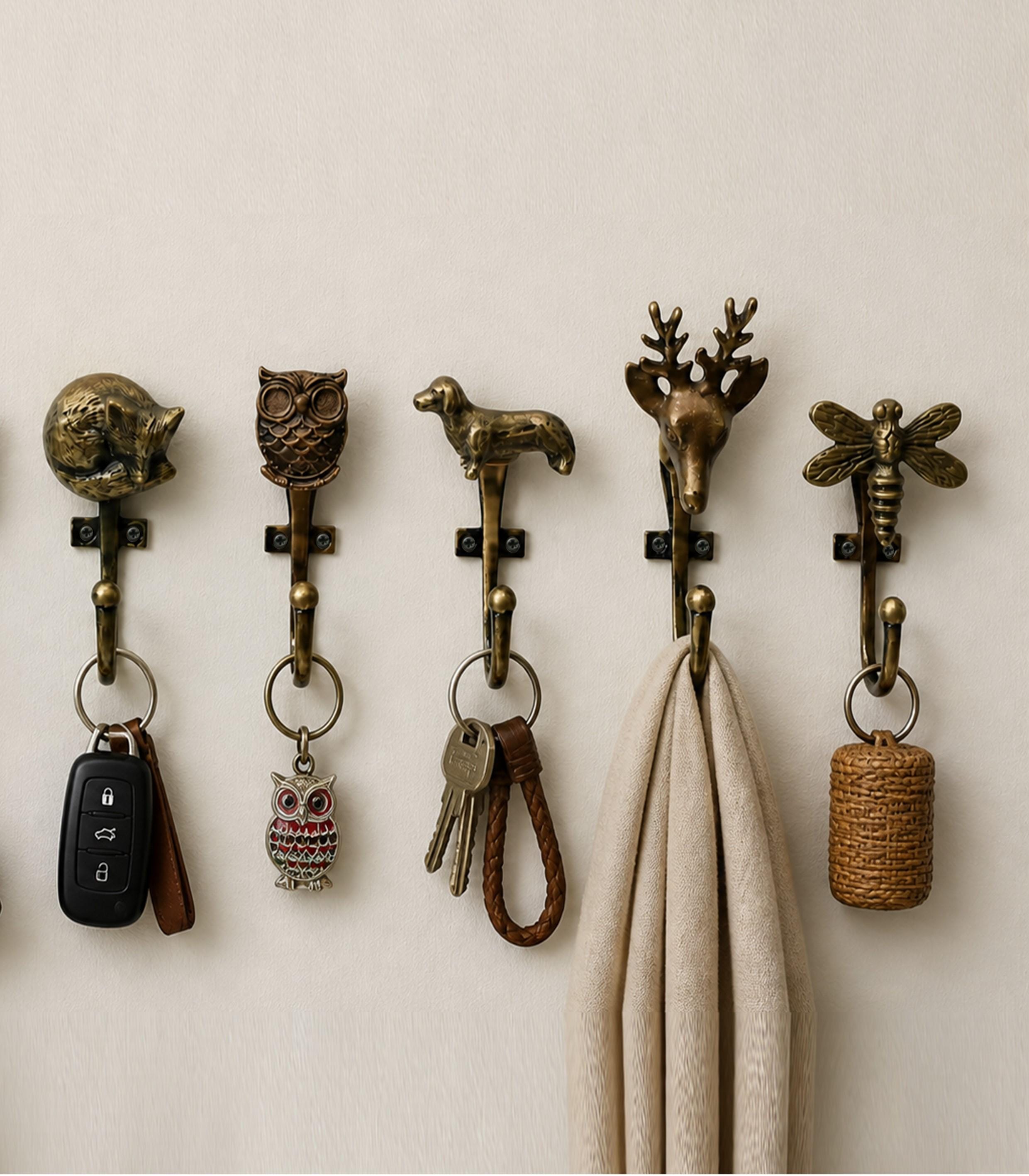 Animal Wall Hooks Hangers, Antique Iron Coat Hooks, Insect Bird Animal ...
