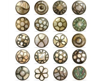 Tiradores de nácar para armarios - Tiradores de latón antiguo con acabado vintage - Herrajes decorativos para muebles de cómoda, cocina y armario.