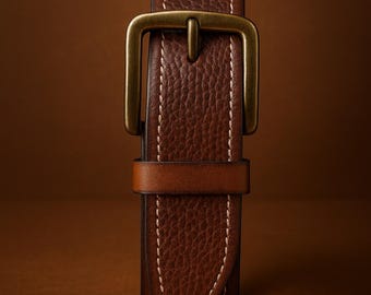 Handmade Full-Grain Leather Belt, Vintage Brass Buckle, 1.5 inch