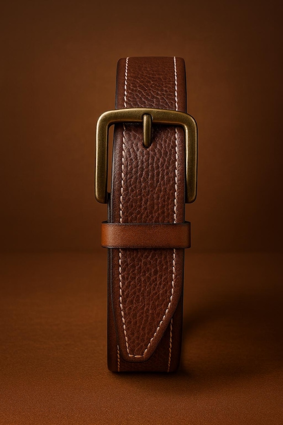 Handmade Full-grain Leather Belt, Vintage Brass Buckle, 1.5  display picture 2