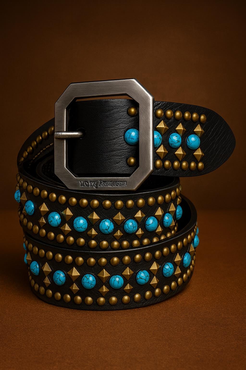 Streets Ahead Snakeskin Embossed Turquoise Studded Belt Size Medium Bradley - Western Black Or Brown Turquoise Belt Silver Studs  main image 4