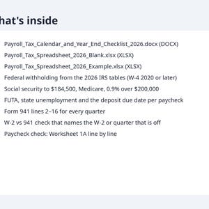 Payroll Tax Spreadsheet 2026 Excel | Form 941 vs W-2 Check, FICA & FUTA, Federal Withholding Pub 15-T (Digital Download) image 9