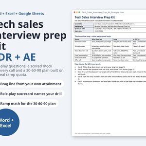 Tech Sales Interview Prep Kit for SDR and AE | Role-Play Scorecard, Discovery Call Script, 30-60-90 Plan (Digital Download)