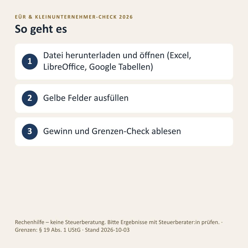 EÜR Excel Vorlage 2026 Kleinunternehmer | Einnahmen Ausgaben Tabelle mit Grenzen Check 25.000 und 100.000 Euro | Sofort Download image 5