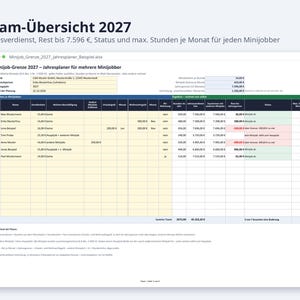 Minijob Grenze 2027 Jahresplaner Excel | German, mehrere Minijobber, Weihnachtsgeld-Check (Digital Download) image 2