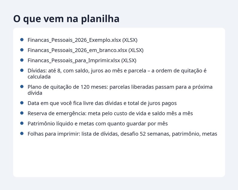 Finanças pessoais planilha 2026 | Portuguese, Plano para quitar dívidas, reserva de emergência (Digital Download) image 9