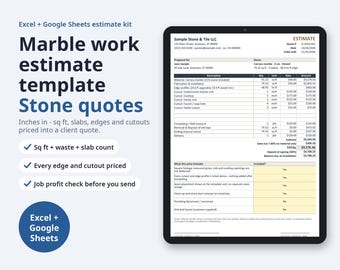 Marble Work Estimate Template | Stone Countertop Quote Excel, Sq Ft & Slab Calculator, Edge and Cutout Pricing (Digital Download)