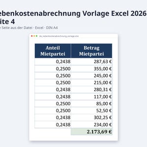 Nebenkostenabrechnung Excel Vorlage 2026 / Vermieter Betriebskostenabrechnung (Descarga digital) imagen 8