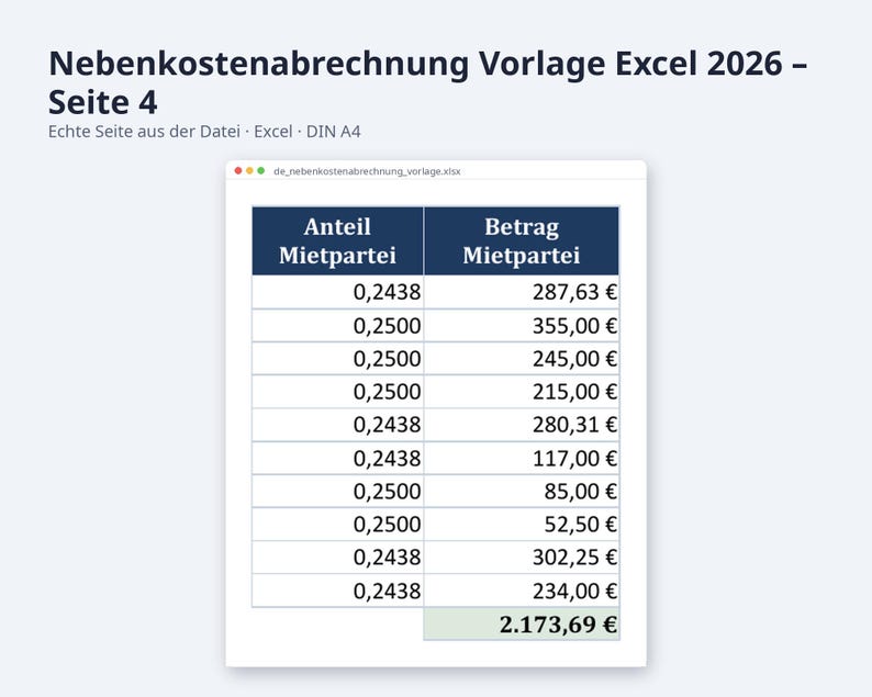 Nebenkostenabrechnung Excel Vorlage 2026 / Vermieter Betriebskostenabrechnung (Descarga digital) imagen 8