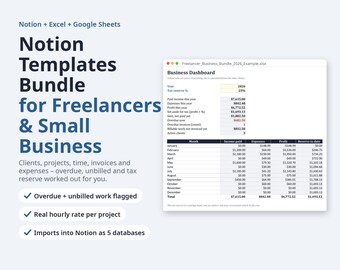 Notion Templates Bundle for Freelancers and Small Business | CRM, Invoice Tracker, Time Log (Digital Download)