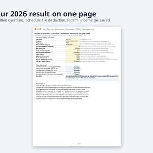 No Tax on Overtime Calculator 2026 | Excel + Google Sheets, Overtime Premium Deduction, W-2 Box 12 TT Tracker (Digital Download) image 2