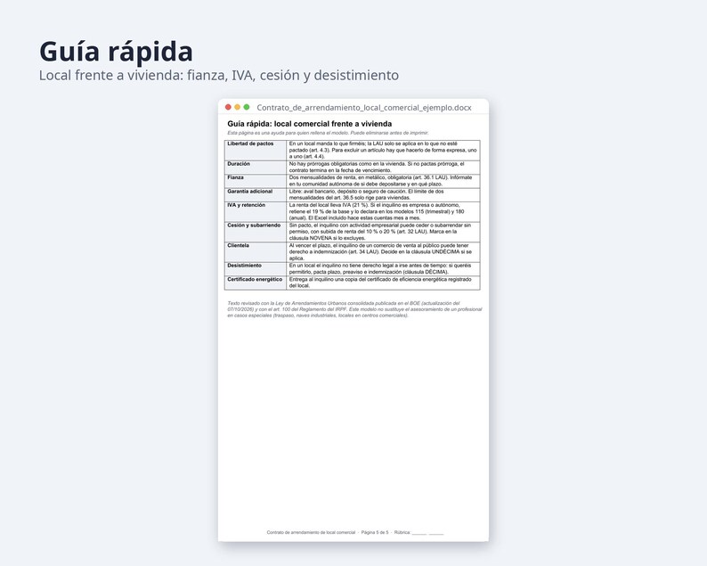 Arrendamiento de local comercial, contrato Word + Excel | Spanish, IVA y retención 19 %, factura (Digital Download) image 8