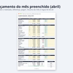 Planner financeiro planilha Excel 2026 2027 | Portuguese, Orçamento mensal, controle de gastos (Digital Download) image 3