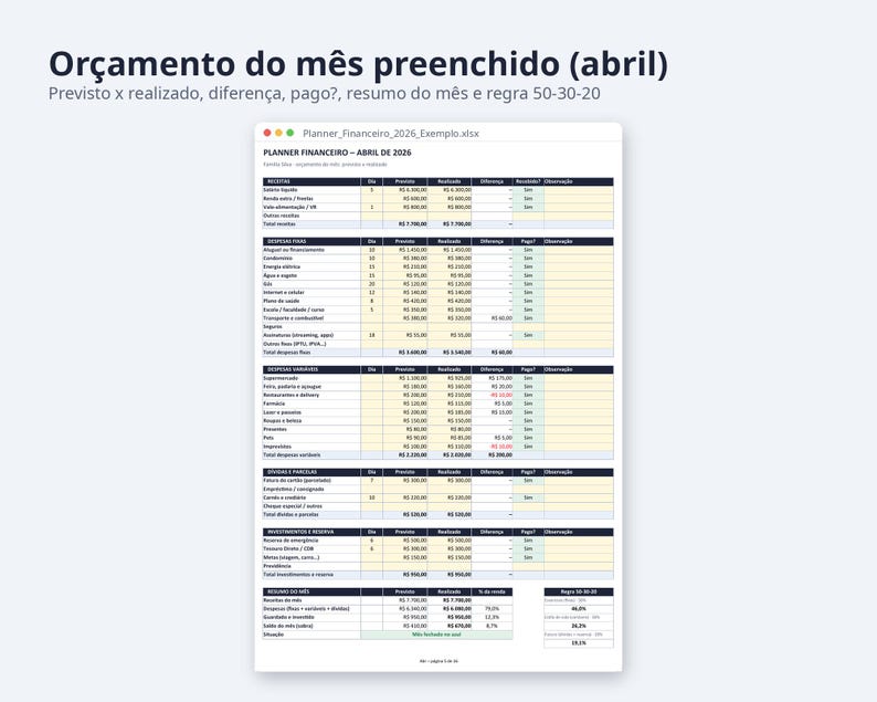 Planner financeiro planilha Excel 2026 2027 | Portuguese, Orçamento mensal, controle de gastos (Digital Download) image 3