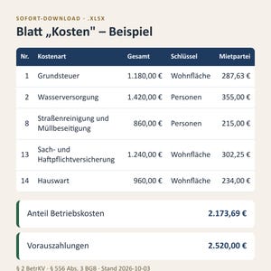 Nebenkostenabrechnung Excel Vorlage 2026 / Vermieter Betriebskostenabrechnung (Descarga digital) imagen 2