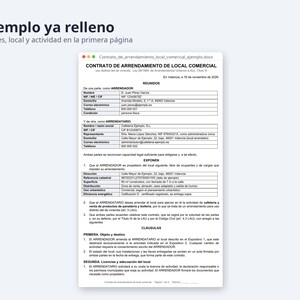 Arrendamiento de local comercial, contrato Word + Excel | Spanish, IVA y retención 19 %, factura (Digital Download) image 2
