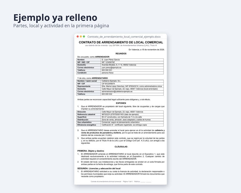 Arrendamiento de local comercial, contrato Word + Excel | Spanish, IVA y retención 19 %, factura (Digital Download) image 2