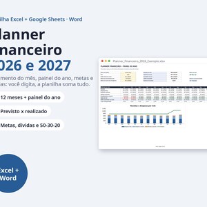 Kit organização financeira 2026 2027 Excel | Portuguese, Controle de gastos, quitar dívidas (Digital Download) image 6