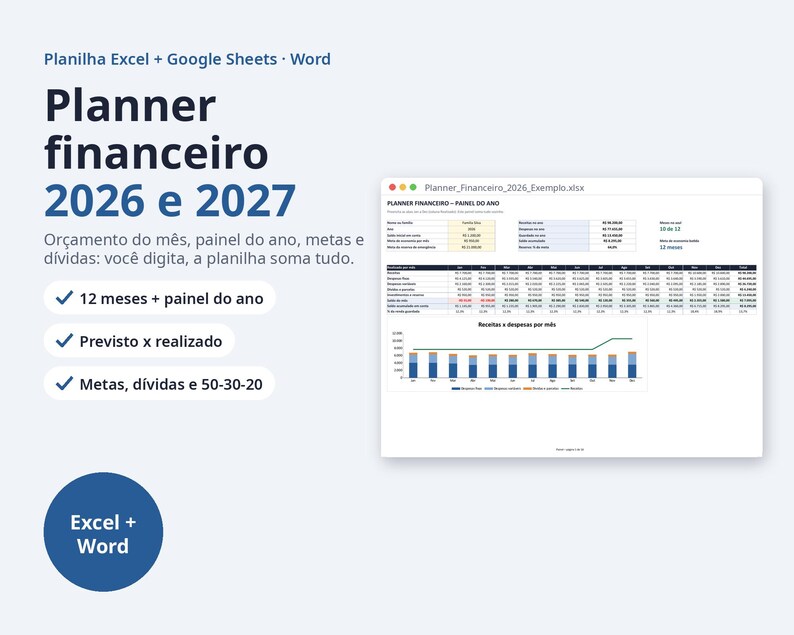Kit organização financeira 2026 2027 Excel | Portuguese, Controle de gastos, quitar dívidas (Digital Download) image 6