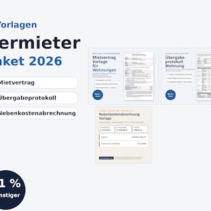 Vermieter Paket 2026 Word Excel | German, Mietvertrag, Übergabeprotokoll (Digital Download) image 1