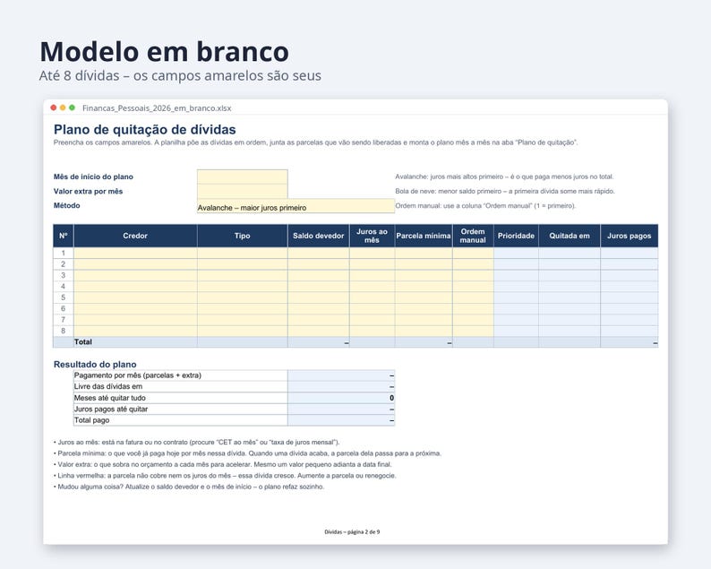Finanças pessoais planilha 2026 | Portuguese, Plano para quitar dívidas, reserva de emergência (Digital Download) image 7