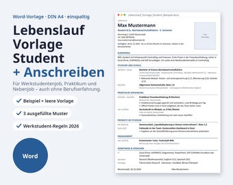 Lebenslauf Vorlage Student | German, Werkstudent, Praktikum (Digital Download)