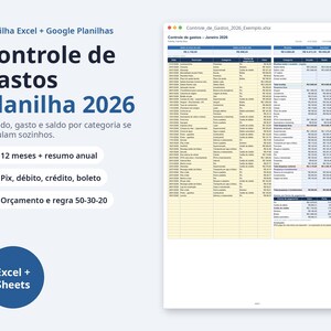 Kit organização financeira 2026 2027 Excel | Portuguese, Controle de gastos, quitar dívidas (Digital Download) image 2