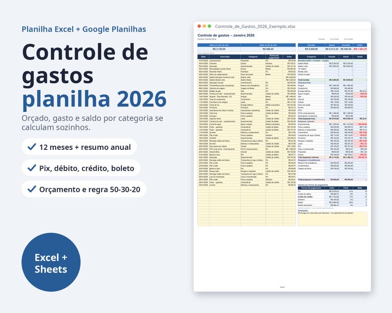 Kit organização financeira 2026 2027 Excel | Portuguese, Controle de gastos, quitar dívidas (Digital Download) image 2