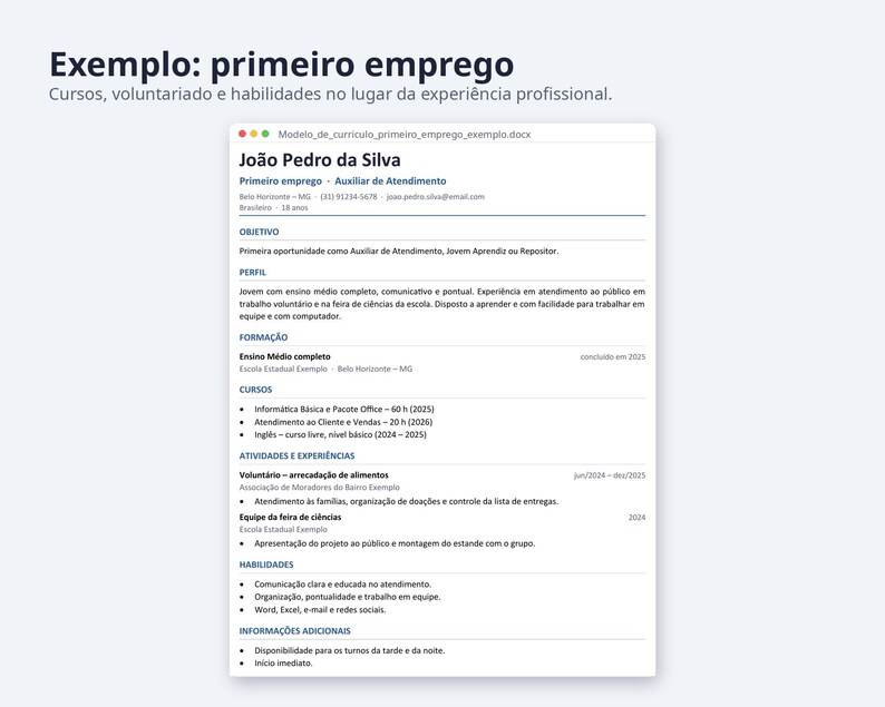 Modelo de currículo Word 2026 formato Brasil | Portuguese, Exemplo preenchido, modelo em branco (Digital Download) image 5