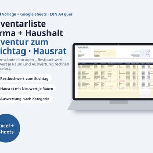 Inventarliste Vorlage Excel Firma und Haushalt | Inventur mit Restbuchwert zum Stichtag, Hausrat mit Neuwert je Raum (Digital Download)