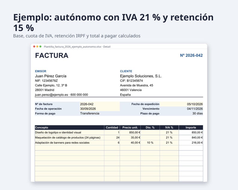 Plantilla factura Excel España 2026 | Spaans, IVA 21, 10 jaar 4 % (digitale download) afbeelding 8
