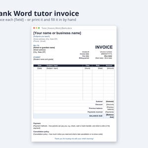 Tutor Invoice Template Excel and Word | Tutoring Invoice, Hours Tutored, Sibling Discount (Digital Download) image 5