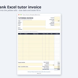 Tutor Invoice Template Excel and Word | Tutoring Invoice, Hours Tutored, Sibling Discount (Digital Download) image 4