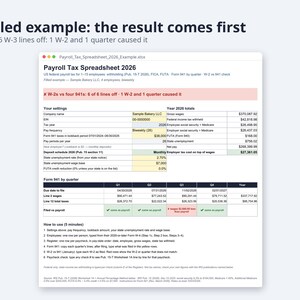 Payroll Tax Spreadsheet 2026 Excel | Form 941 vs W-2 Check, FICA & FUTA, Federal Withholding Pub 15-T (Digital Download) image 2