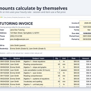 Tutor Invoice Template Excel and Word | Tutoring Invoice, Hours Tutored, Sibling Discount (Digital Download) image 8