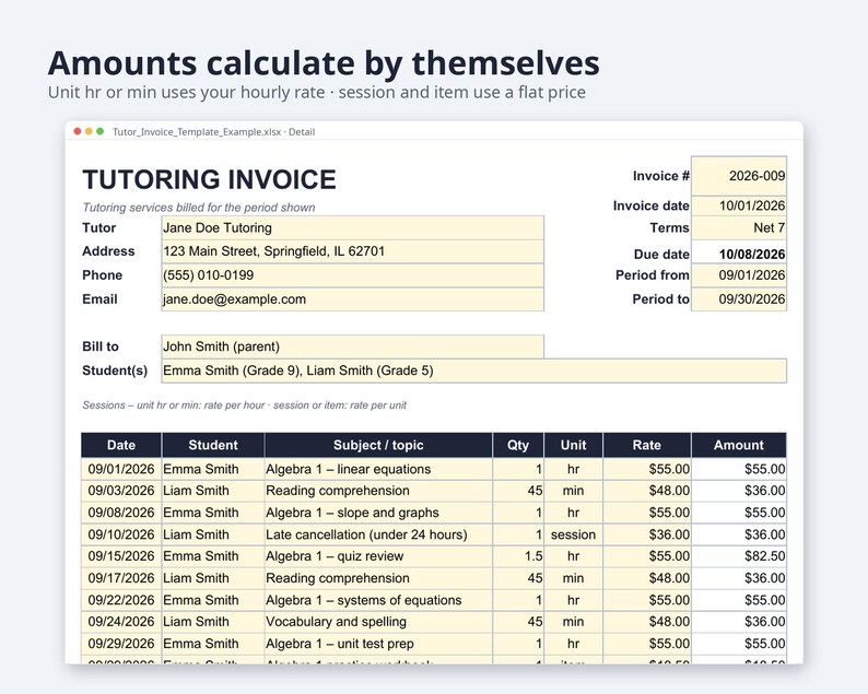 Tutor Invoice Template Excel and Word | Tutoring Invoice, Hours Tutored, Sibling Discount (Digital Download) image 8