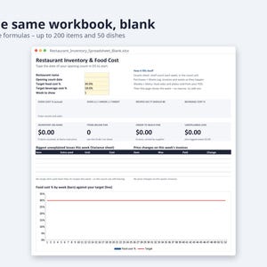 Restaurant Inventory Spreadsheet, Food Cost % Excel | Weekly Count Sheet, Par Levels, Recipe Costing, Waste Variance, Order List image 3