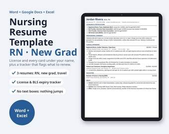 Nursing Resume Template RN, New Grad, Travel Nurse | License and BLS Expiry Tracker, Cover Letter, Word (Digital Download)