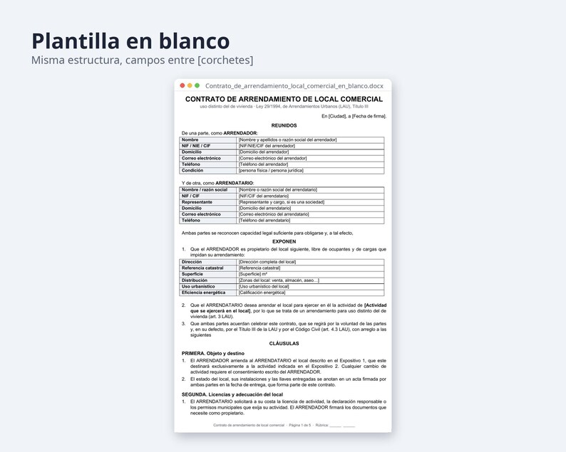 Arrendamiento de local comercial, contrato Word + Excel | Spanish, IVA y retención 19 %, factura (Digital Download) image 5