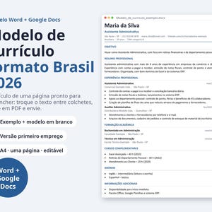Modelo de currículo Word 2026 formato Brasil | Portuguese, Exemplo preenchido, modelo em branco (Digital Download) image 1
