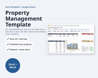 Property Management Template Excel | Rent Ledger per Unit, Tenant List, Late Fees (Digital Download)