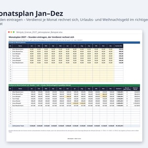 Minijob Grenze 2027 Jahresplaner Excel | German, mehrere Minijobber, Weihnachtsgeld-Check (Digital Download) image 3
