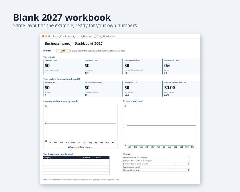 Excel Dashboard for Small Business 2027 | Monthly KPI Tracker, Sales, Expenses (Digital Download) image 5