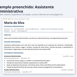 Modelo de currículo Word 2026 formato Brasil | Portuguese, Exemplo preenchido, modelo em branco (Digital Download) image 7