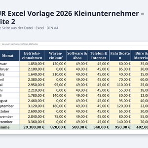 EÜR Excel Vorlage 2026 Kleinunternehmer | Einnahmen Ausgaben Tabelle mit Grenzen Check 25.000 und 100.000 Euro | Sofort Download image 6
