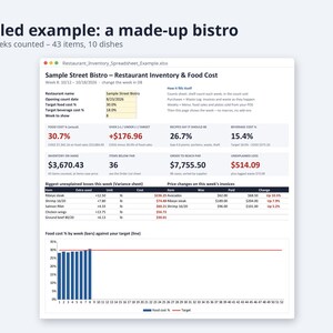 Restaurant Inventory Spreadsheet, Food Cost % Excel | Weekly Count Sheet, Par Levels, Recipe Costing, Waste Variance, Order List image 2