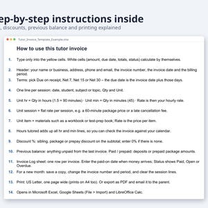Tutor Invoice Template Excel and Word | Tutoring Invoice, Hours Tutored, Sibling Discount (Digital Download) image 7