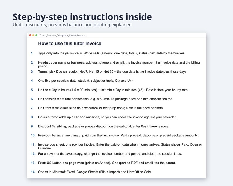 Tutor Invoice Template Excel and Word | Tutoring Invoice, Hours Tutored, Sibling Discount (Digital Download) image 7