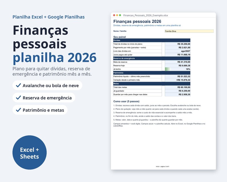 Kit organização financeira 2026 2027 Excel | Portuguese, Controle de gastos, quitar dívidas (Digital Download) image 5