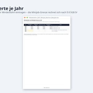 Mindestlohn 2027 Minijob Rechner Excel | German, 14,60 EUR Stundenlohn, 633 EUR Grenze (Digital Download) image 8